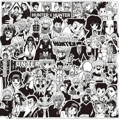 Black and white hunter x hunter gon freecss sticker pack featuring various anime character poses waterproof decals