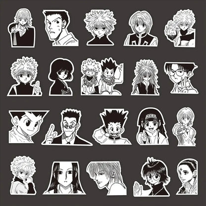 Black-and-white hunter x hunter sticker pack featuring gon freecss characters waterproof decals set