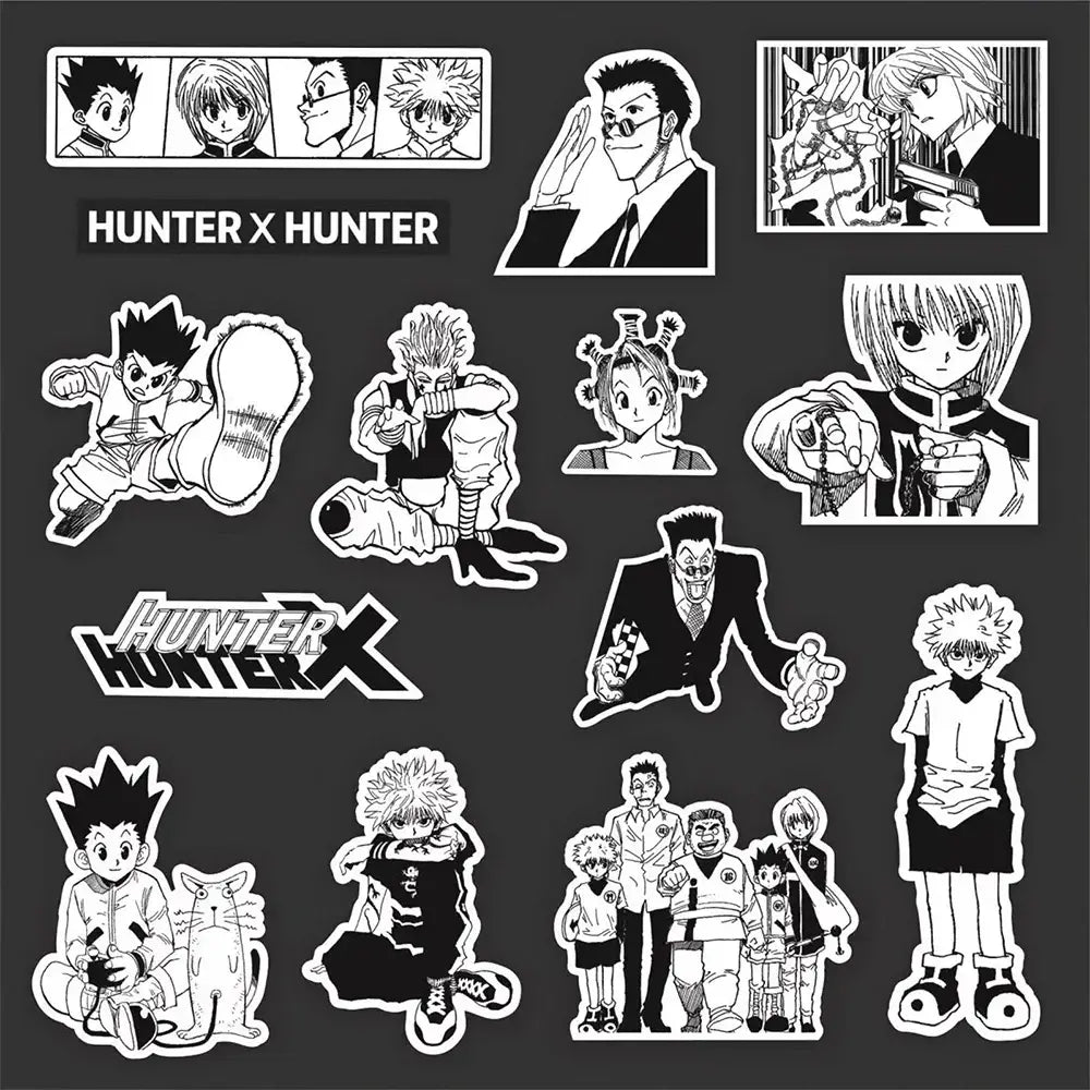Black and white hunter x hunter gon freecss sticker pack featuring dynamic anime poses and waterproof decals