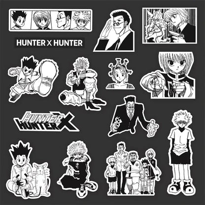 Black and white hunter x hunter gon freecss sticker pack featuring dynamic anime poses and waterproof decals