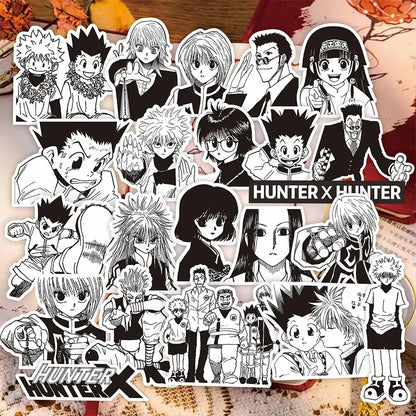 Black and white hunter x hunter gon freecss sticker pack featuring anime character decals in various poses