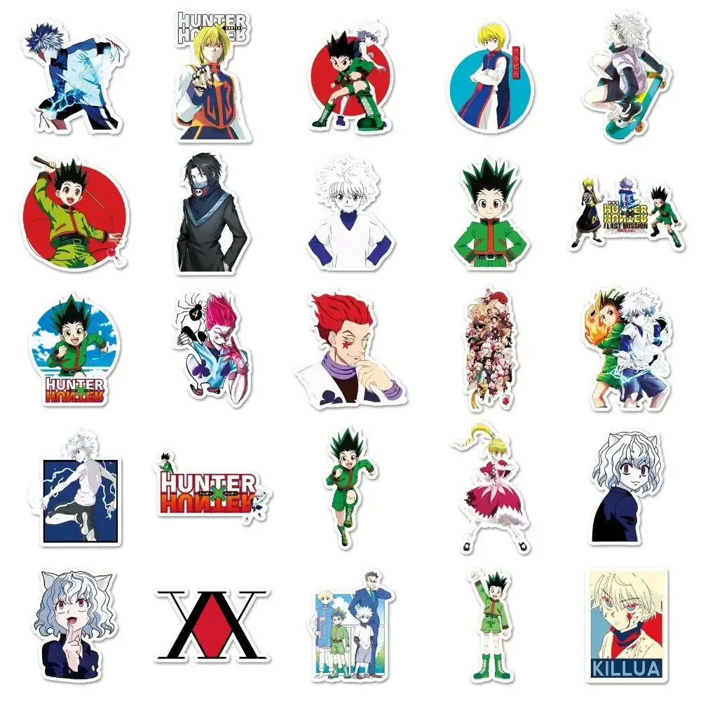 A collection of colorful glossy hunter x hunter vinyl stickers featuring gon freecss waterproof character designs
