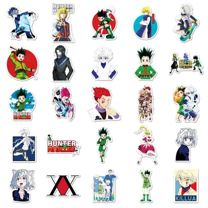 A collection of colorful glossy hunter x hunter vinyl stickers featuring gon freecss waterproof character designs