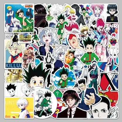 A collection of colorful glossy hunter x hunter stickers featuring gon freecss waterproof designs in green outfits