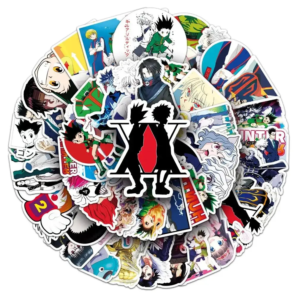 A vibrant collection of hunter x hunter gon freecss waterproof colorful anime-themed stickers 50pcs set