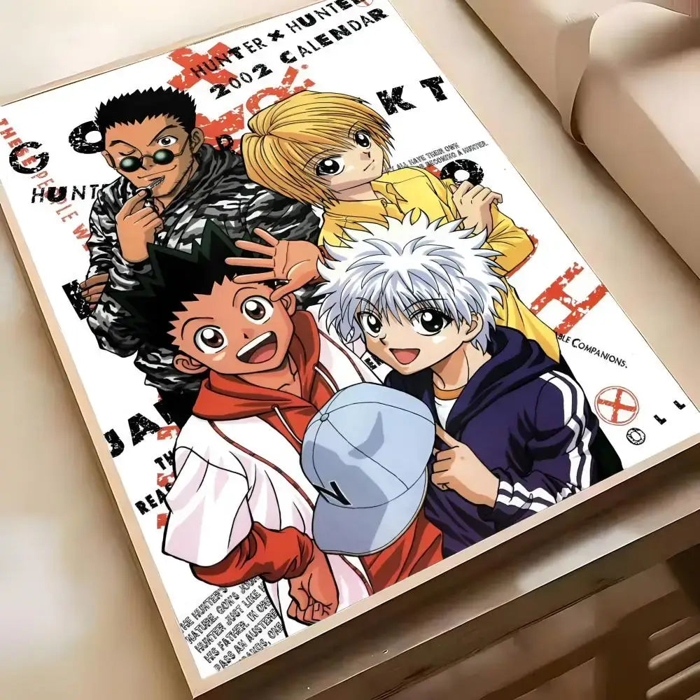 2002 hunter x hunter calendar with four main characters in vibrant anime style on a waterproof hd self-adhesive hisoka wall poster