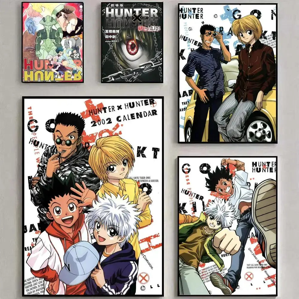 Set of five framed hunter x hunter hisoka wall posters with vibrant colors waterproof hd self-adhesive designs