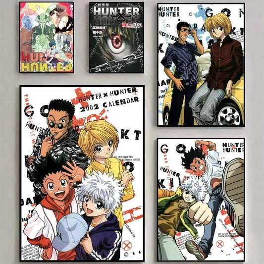 Set of five framed hunter x hunter hisoka wall posters with vibrant colors waterproof hd self-adhesive designs