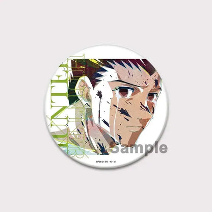 White circular pin badge featuring an anime character with spiky reddish-brown hair from hunter x hunter killua brooch