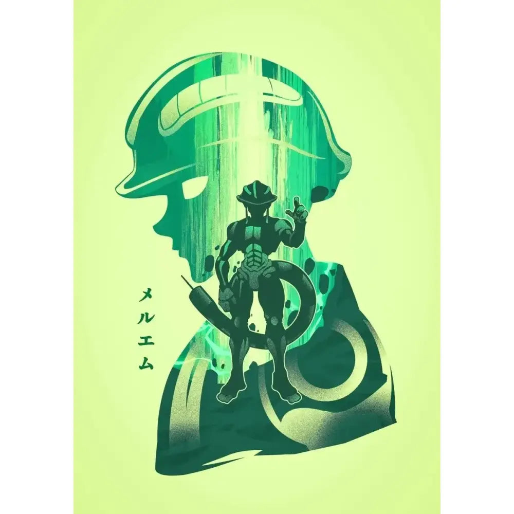 Stylized muscular dark green armored figure in helmet and cape on glowing lime-green background killua canvas poster