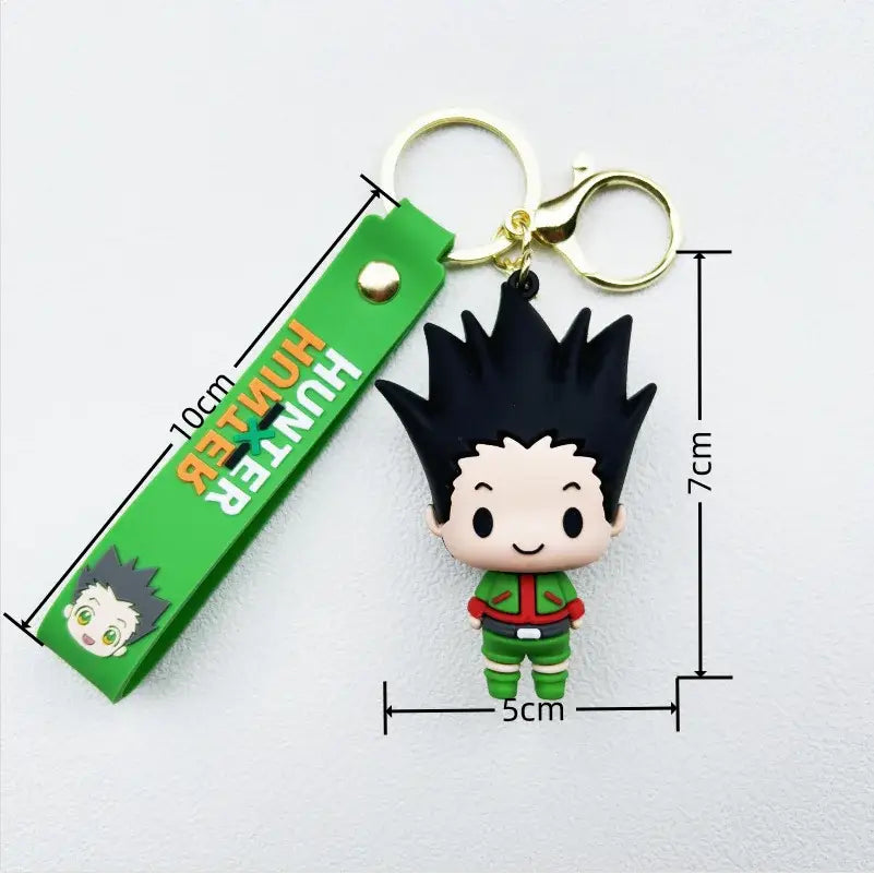 Green hunter x hunter killua keychain resin pendant featuring 7cm black-spiked hair character with gold clasp