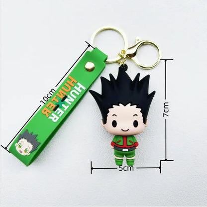 Green hunter x hunter killua keychain resin pendant featuring 7cm black-spiked hair character with gold clasp