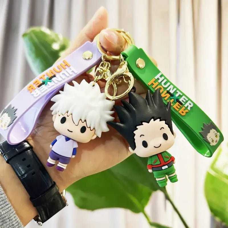 A hunter x hunter chibi killua keychain resin pendant featuring colorful white and black hair characters on vibrant straps