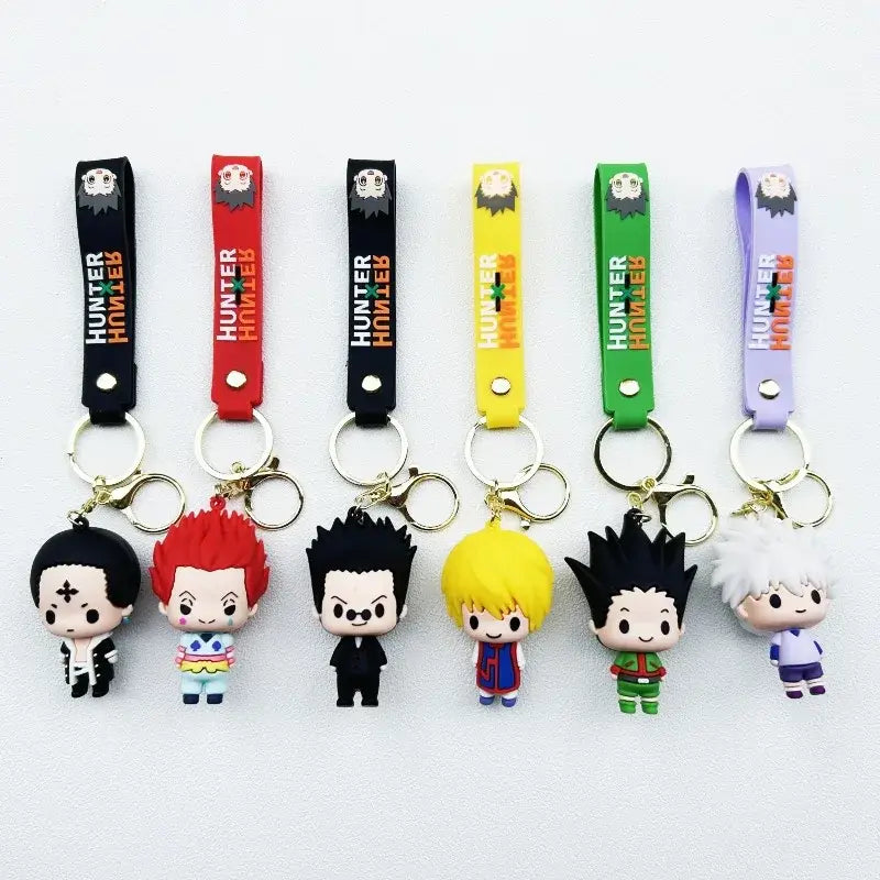 Six colorful hunter x hunter killua keychain resin pendants with rubber wrist straps and metallic rings