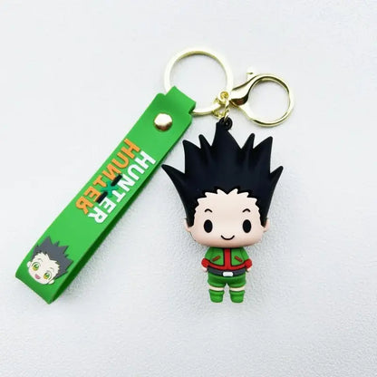 Green hunter x hunter killua keychain resin pendant featuring chibi gon freecss with green strap and logo