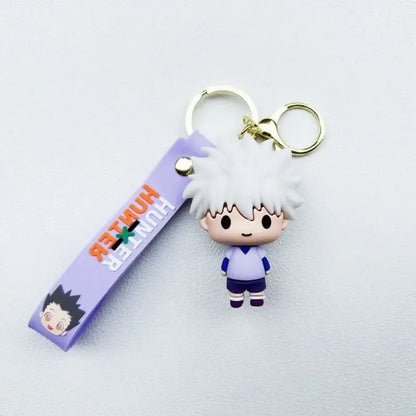 Purple silicone hunter x hunter killua keychain resin pendant featuring a white-haired anime character in lavender outfit