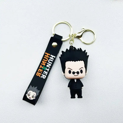 Black rubber hunter x hunter killua keychain resin pendant featuring chibi hisoka morow with spiky hair and glasses