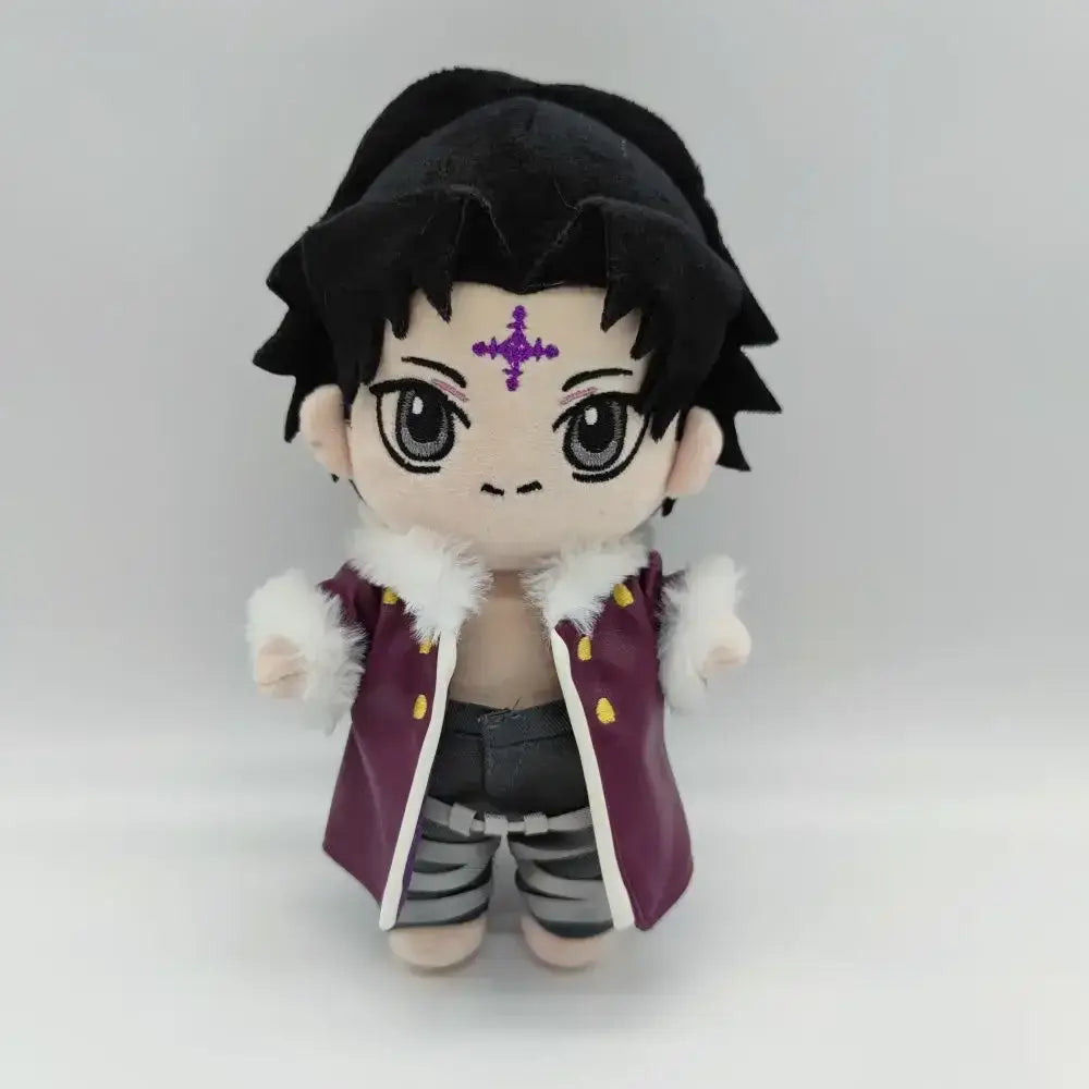 Hunter x hunter plush doll featuring killua in maroon coat with white fur trim and cotton stuffed 20cm size