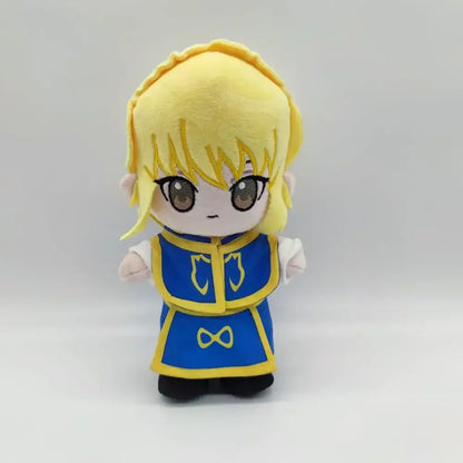 Hunter x hunter killua plush doll with golden blonde hair wearing blue and yellow vest cotton stuffed toy 20cm