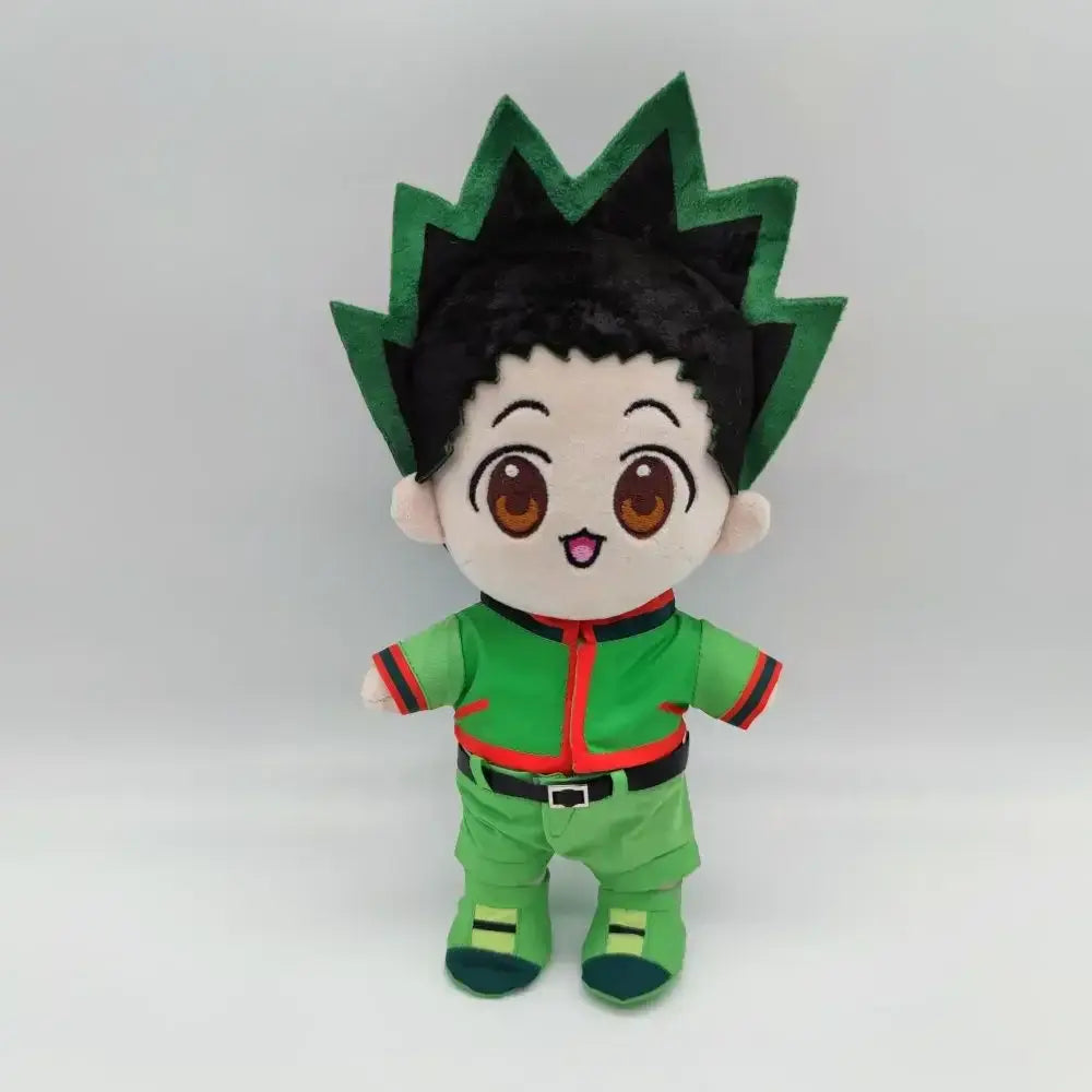 Hunter x hunter plush doll featuring a green and black cotton stuffed killua with spiky hair and red trim outfit