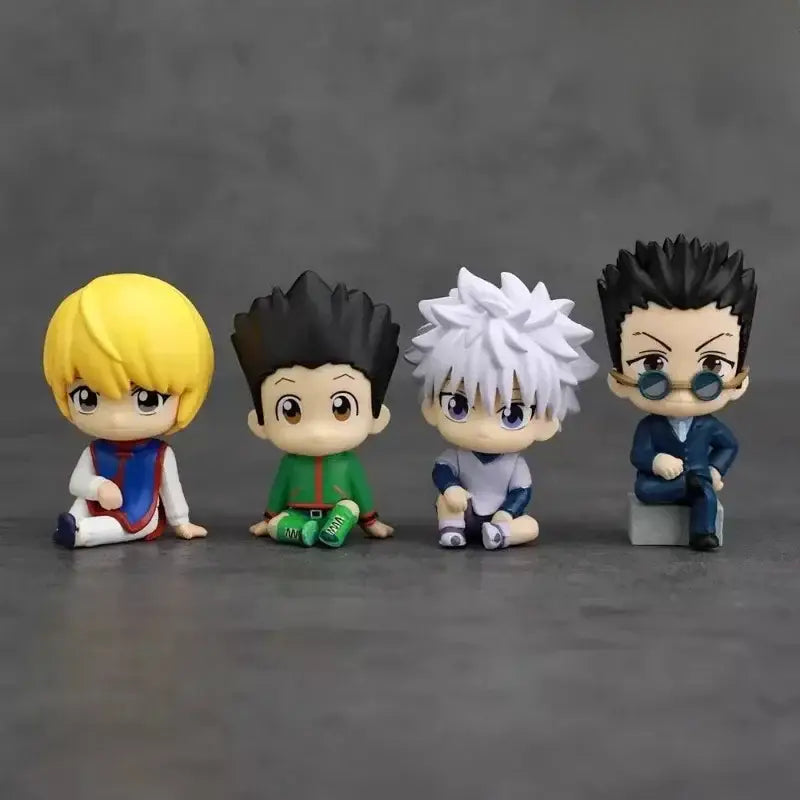 Four colorful chibi hunter x hunter anime figures featuring killua zoldyck in a blind box collectible set