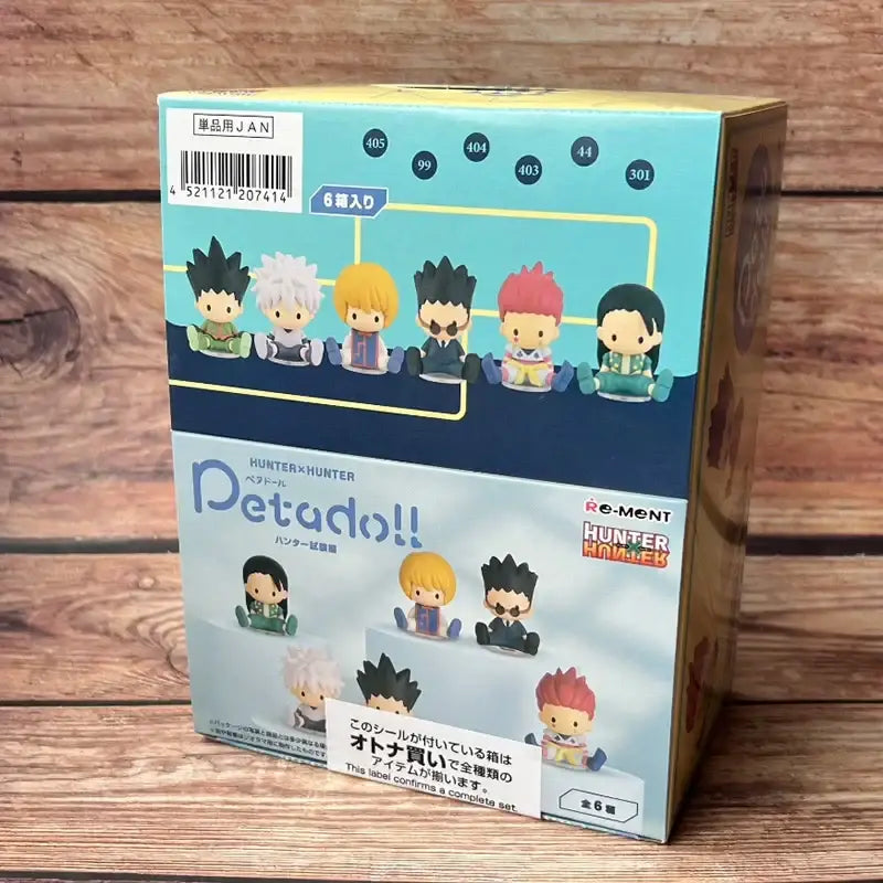 The hunter x hunter killua zoldyck blind box features six petadoll collectible figures in a light blue and white package