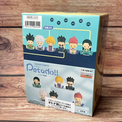 The hunter x hunter killua zoldyck blind box features six petadoll collectible figures in a light blue and white package