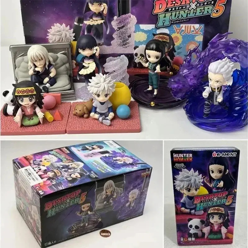 Hunter x hunter killua zoldyck blind box anime figure featuring purple and blue translucent chibi-style figurines with white hair