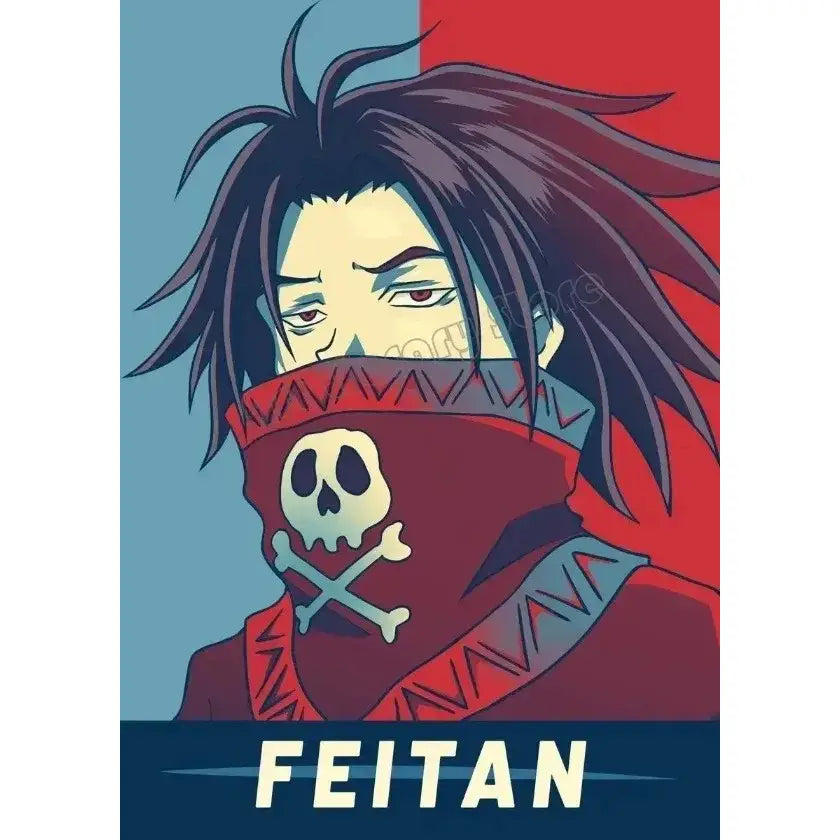 Hunter x hunter killua zoldyck canvas poster featuring red bandana with white skull and crossbones wall art