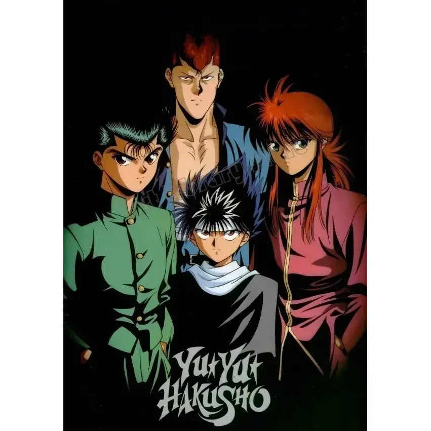 Hunter x hunter canvas poster wall art featuring four main characters in signature outfits on dark background