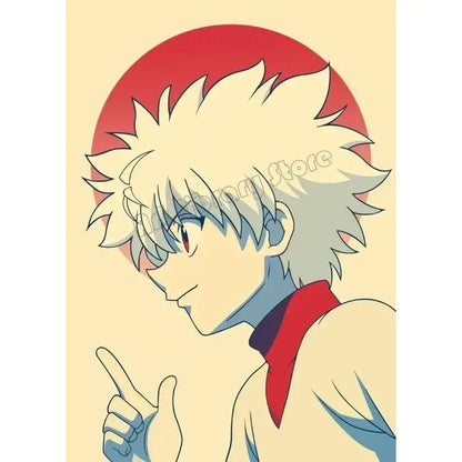 Hunter x hunter killua zoldyck canvas poster wall art featuring anime character with spiky white hair and red scarf