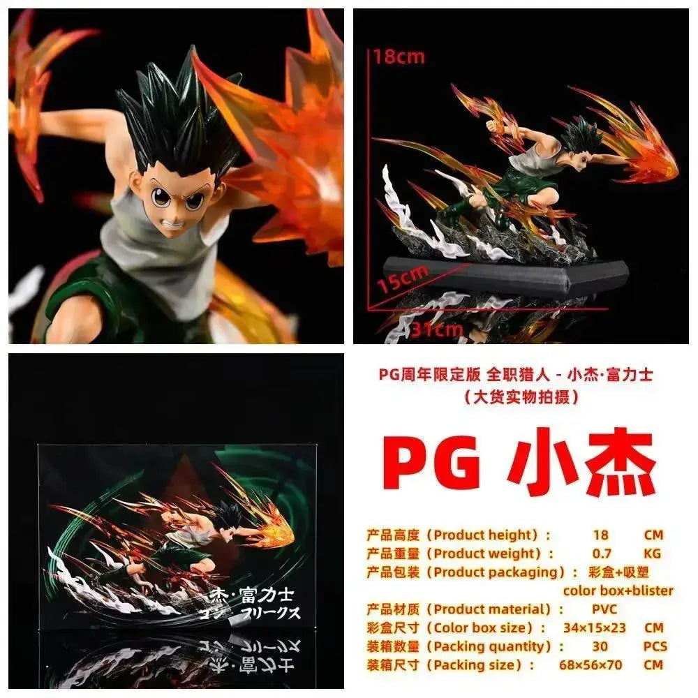 Hunter x hunter 18cm pvc gon freecss figurine mid-action with fiery energy effects handmade limited edition