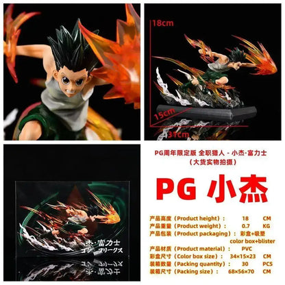 Hunter x hunter 18cm pvc gon freecss figurine mid-action with fiery energy effects handmade limited edition