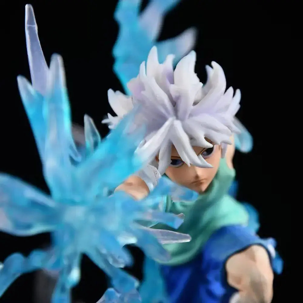 Hunter x hunter killua zoldyck limited edition plastic figure with spiky white hair teal scarf and icy blue energy effects