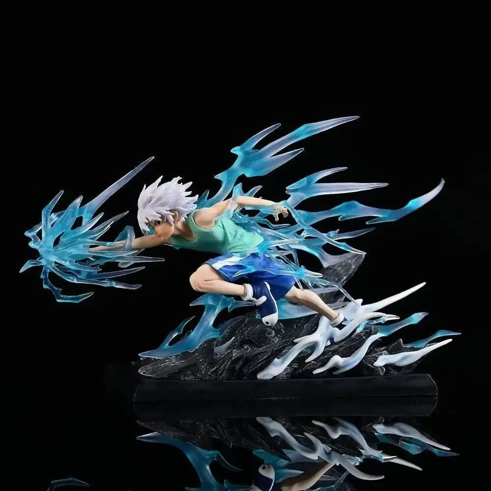 A handmade limited edition hunter x hunter killua zoldyck figure with white hair and blue energy effects