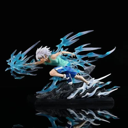 A handmade limited edition hunter x hunter killua zoldyck figure with white hair and blue energy effects
