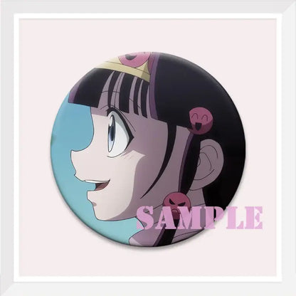 Hunter x hunter kurapika brooch pin featuring a circular badge with black hair anime side profile on light blue background