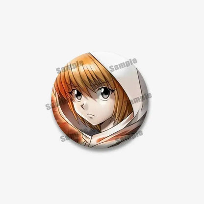 Circular hunter x hunter kurapika round brooch featuring an orange-haired anime character in white hooded garment
