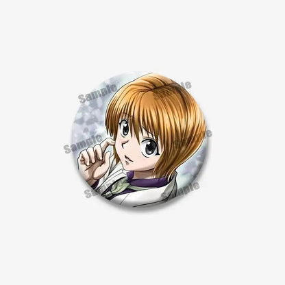Circular kurapika round brooch featuring a hunter x hunter cartoon character with light brown hair and white coat
