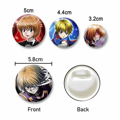 Set of four hunter x hunter kurapika round brooch anime pin badges in red blue purple and black and white colors