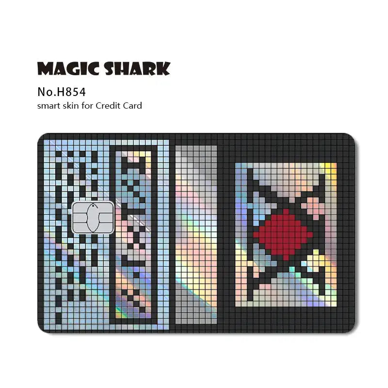 Magic shark h854 hunter x hunter card skin with holographic laser pixelated iridescent design and chip cutout