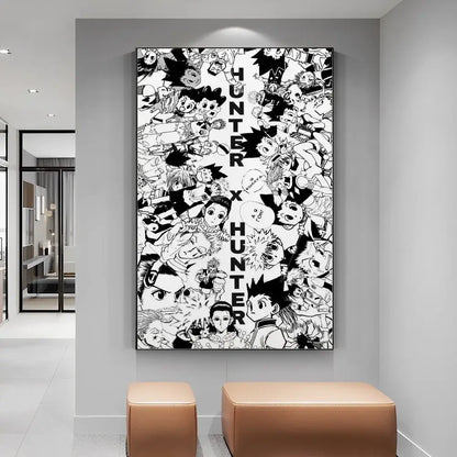 Black and white hunter x hunter anime character collage on diy white paper canvas for manga poster print