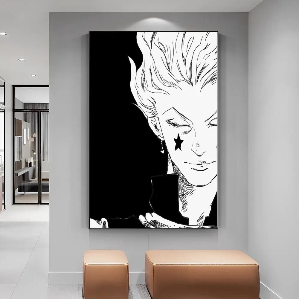 Black-and-white hunter x hunter manga poster featuring a stylized character on diy white paper canvas print