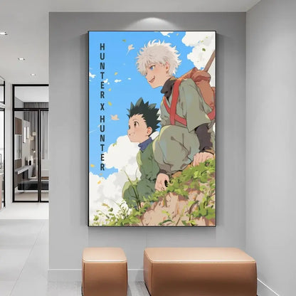 Hunter x hunter manga poster vibrant diy white paper print showing two characters against blue sky in black frame