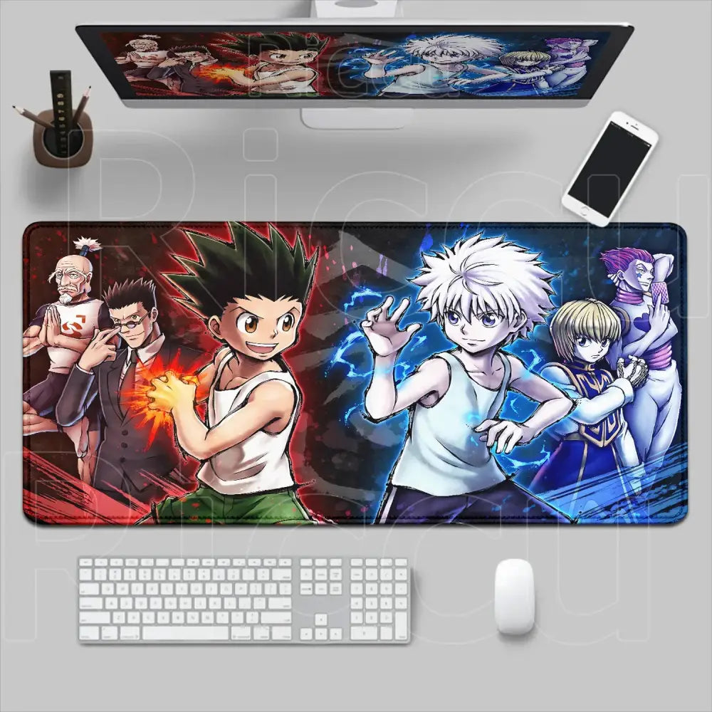 Vibrant hunter x hunter gaming mouse pad with red and blue tones non slip xxl desk mat for gaming setup