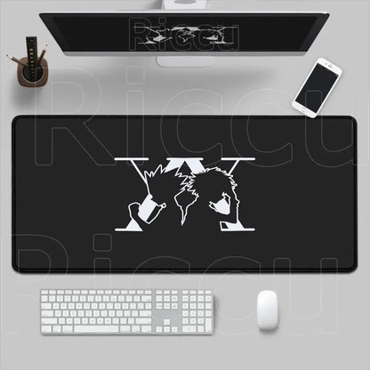 Black rectangular hunter X hunter mouse pad with white anime graphic and v letters non-slip XXL desk mat