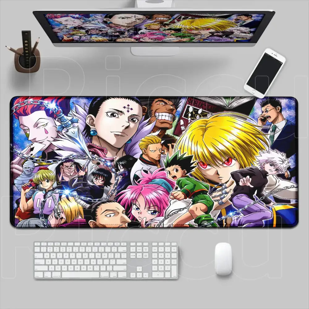 Vibrant hunter x hunter desk mat featuring colorful characters on a smooth glossy rectangular hunter mouse pad