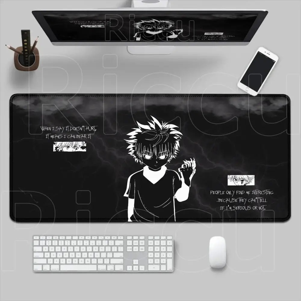 Hunter x hunter mouse pad black and white anime desk mat with stylized character and lightning effects non-slip xxl size