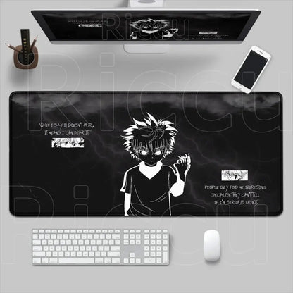 Hunter x hunter mouse pad black and white anime desk mat with stylized character and lightning effects non-slip xxl size