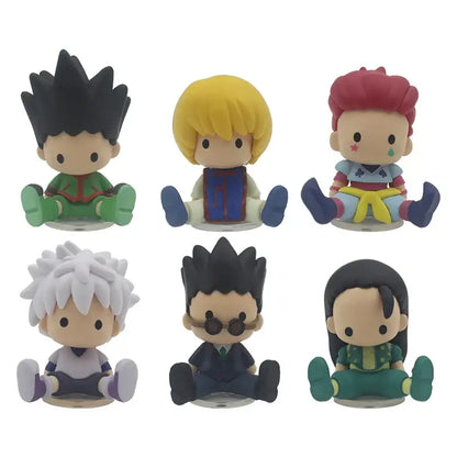 Hunter x hunter q-version pvc model ornament featuring six colorful collectible figurines on circular bases